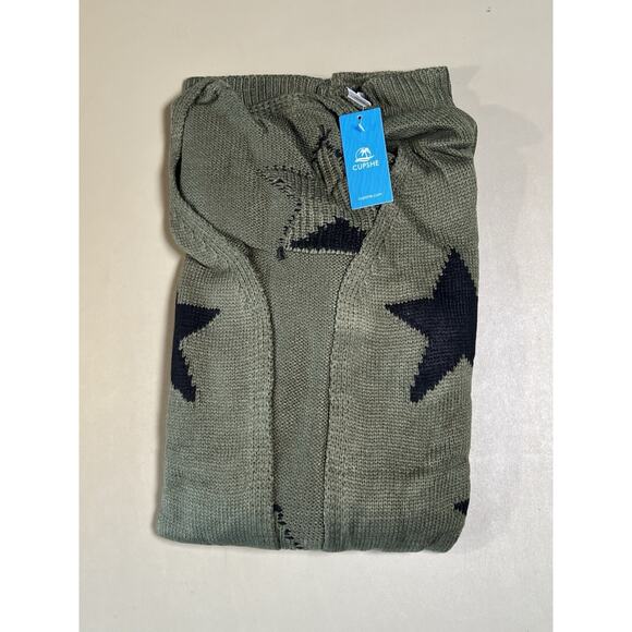 Women's Star Print Longline Cardigan - Cupshe Womens S Green - Picture 1 of 11